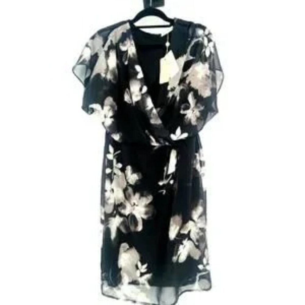 Jacques Vert Dress 10 NWT Black and White Floral Knee Length - Picture 2 of 8